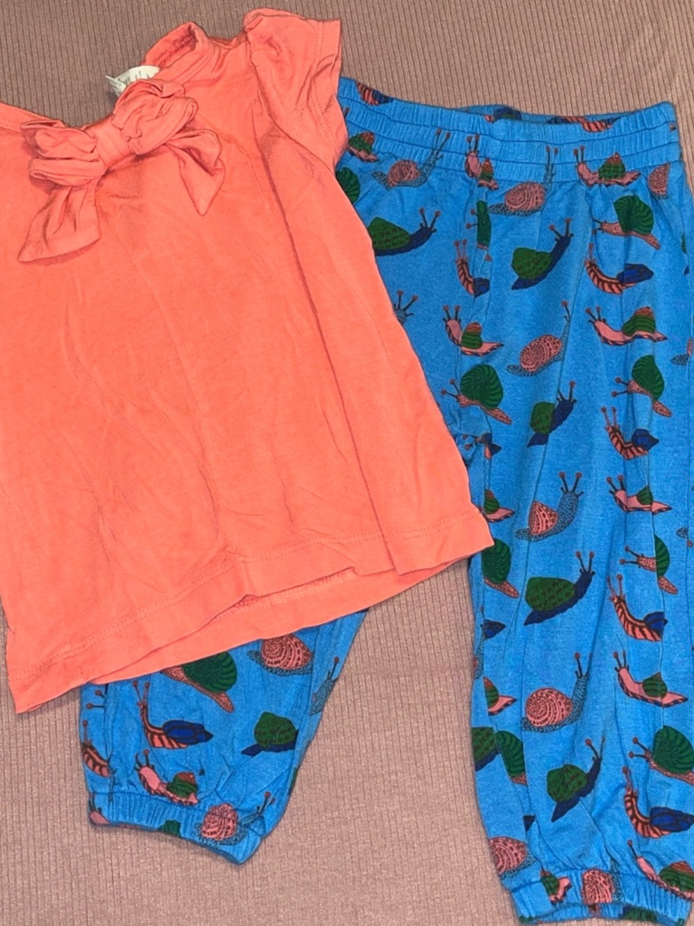kate quinn Coral Top with Blue Snail-Print Pajama Set